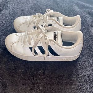 Kids size 12 Adidas, white/black sneakers.
